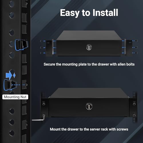 Eastrexon 2U Rack Mount Drawer, Server Rack Drawer w/Combination Lock & Foam Pad, Powder Coated Locking Rack Drawer for 19 Inch Network Equipment/Server/DJ/AV Racks, Cabinets and Enclosures by Eastrexon - Image 6