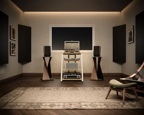 FITUEYES DESIGN HIFI Stand Record Player Stand 4-Tier Wooden Shelves for av amp/Turntable/Sky box/Xbox One/Printer Multifunctional Height Adjustable Load Capacity 50KG