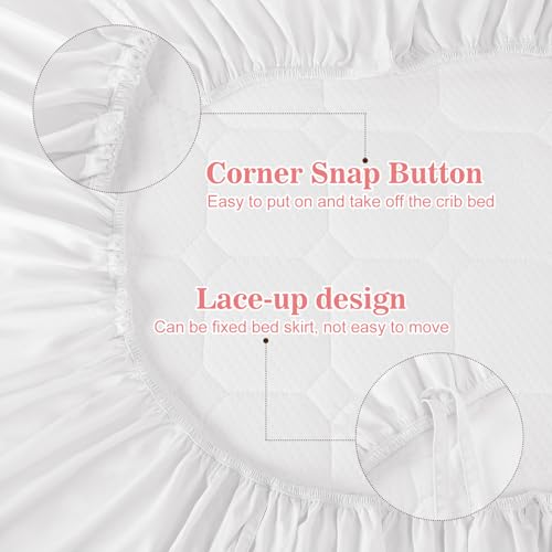 Image of Smoothnovelty White Crib Bed Skirts with 4 Large Cot Bow 28 inch x 52 inch,14 inch Drop