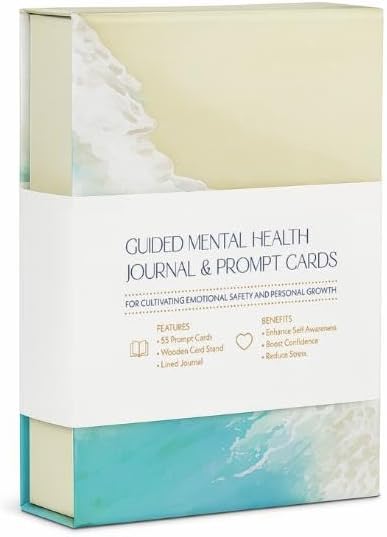 Mental Health Journal Set for Anxiety and Stress Relief. Includes lined journal and 55 affirmation & guided journal prompt cards for mindfulness, personal growth & emotional wellbeing. Mental Health Gifts