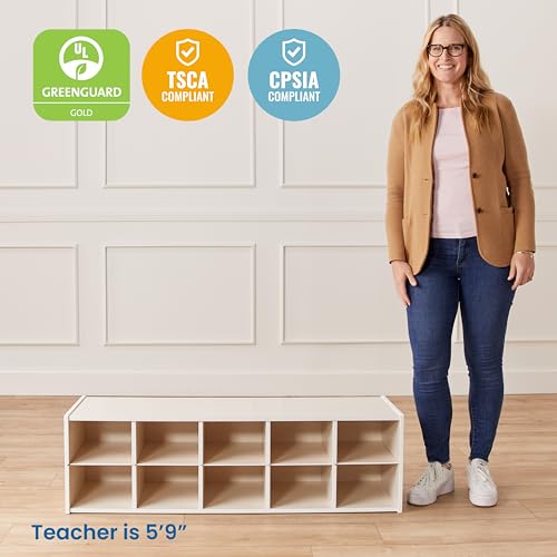 Image of ECR4Kids Streamline 10 Cubby Tray Storage Cabinet, 2x5, Classroom Furniture, White Wash