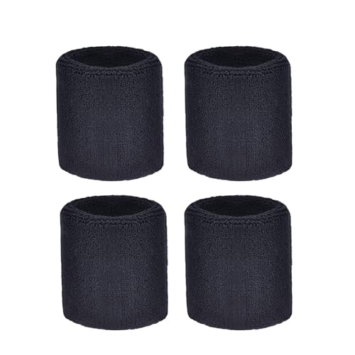 Magicorange 2 Pair Wrist Sweatbands for Kid Sports Wristbands, Stretchy & Sweat Absorbing Cotton Terry Cloth Wristband for Tennis Football Basketball (Black, 2.36x2.36inch)