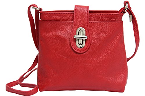 AMBRA Moda GL007 - Sac à bandoulière sac portés épaule en cuir véritable pour femme (rouge)