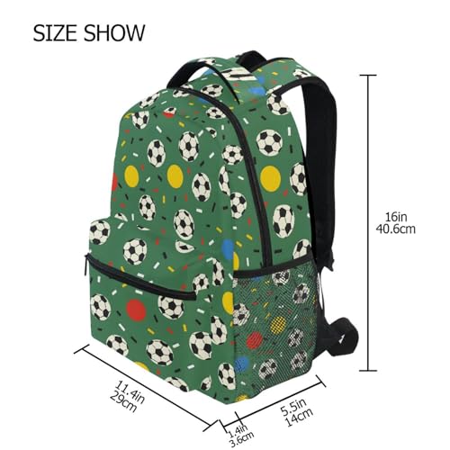 Soccer Ball Polka Dot Green Backpack for School Boys Girls Adults Kids Bookbag Laptop Bag 15L4