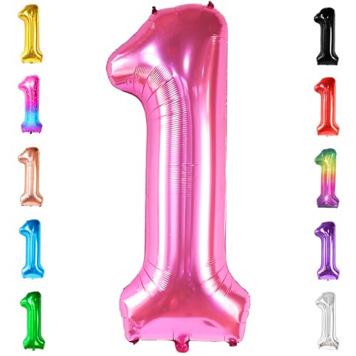 Image of KatchOn Number 1 Balloon, Hot Pink Foil Mylar for 1st Birthday, 40 Inch | 1 balloon Birthday Decorations, Large number Foil Number Balloons for Birthday Decor, 1st Anniversary Decor and Celebrations