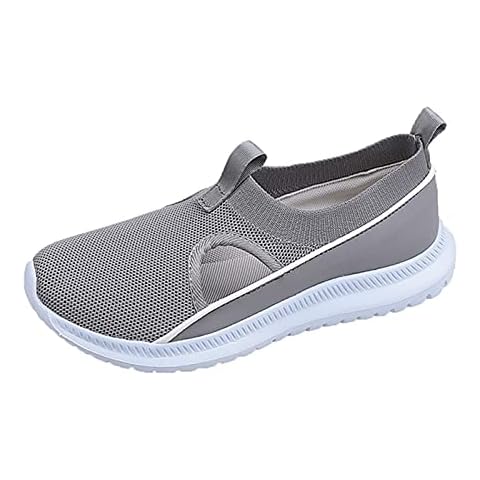 JLGY Women's sports shoes, street running shoes, jogging shoes, slip-on trainers, women's shoes, flat breathable walking shoes, trekking shoes, outdoor mesh fitness shoes, running shoes, gray, 8 Cover