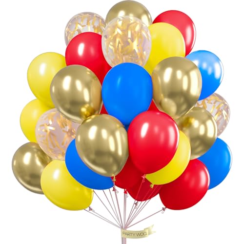 Image of PartyWoo Red Yellow Blue Balloons 100 pcs 12 Inch Pack of Red Yellow and Blue Latex Balloons for Baby Shower Graduaion Gender Reveal Retirement Birthday Engagement Bachelorette Party Decorations