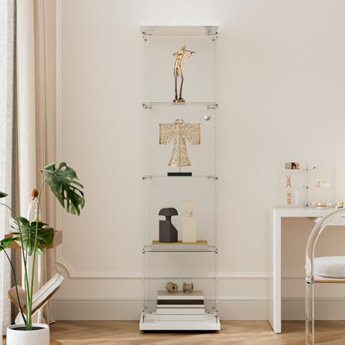 Beauty4U 4-Shelf Glass Display Cabinet, 64" Single Door Showcase Cabinet for Storage Collectables, Simple Quick Installation, White