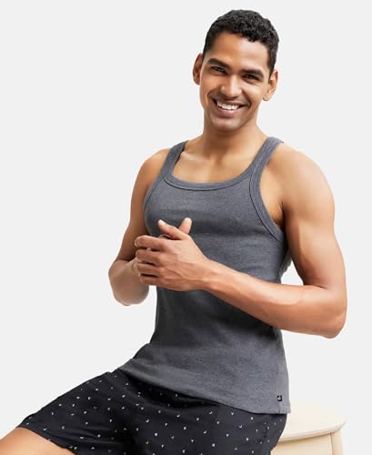 Image of Jockey US26 Men Super Combed Cotton Rib Square Neck Gym Vest