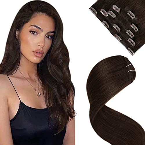 LaaVoo Clip in Hair Extensions Real Human Hair 5pcs 80g 12 inch Darkest Brown Hair Extensions Clip in Remy Human Hair Extensions Clip in Real Hair #2