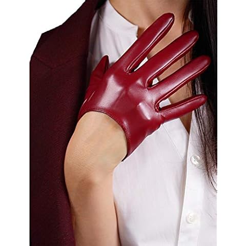 DooWay Fashion Short Leather Gloves for Women Costume Wet Look Faux Patent PU Driving Dress Gloves (Burgundy) Cover