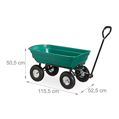 Carretilla Relaxdays con función de volcado, 4 ruedas neumáticas 3.50-4, capacidad hasta 200 kg, estructura de acero aleado, plástico y goma, color verde miniatura 4