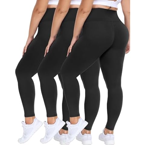GAYHAY 3 Pack Plus Size Leggings for Women - Tummy Control X-Large - 4X High Waist Stretchy Pants for Workout Yoga Running​ Black/Black/Black Cover