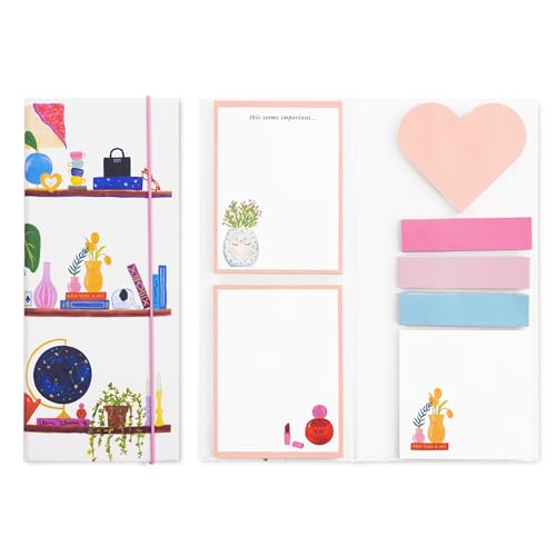 kate spade new york Padfolio with 7 Sticky Note Pads, Studying Essentials Set Includes Cute Sticky Notes with 75 Sheets Per Notepad, Charmed Library