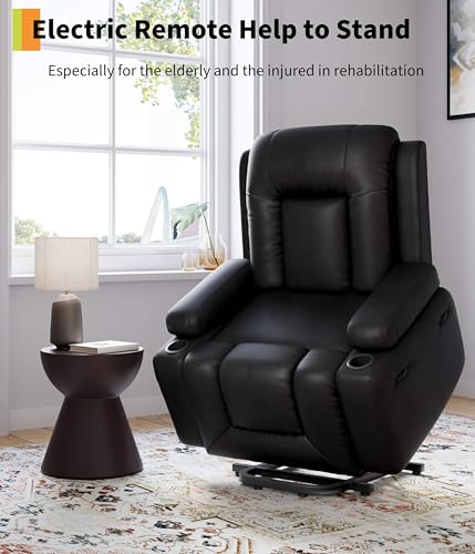 Image of Garvee Oversized Power Lift Recliner Chair - Heat and Massage, PU Leather Electric Lift Recliner for Elderly & Mobility Impaired, Adjustable Back and Legs, Heavy Duty Lift Chair for Seniors