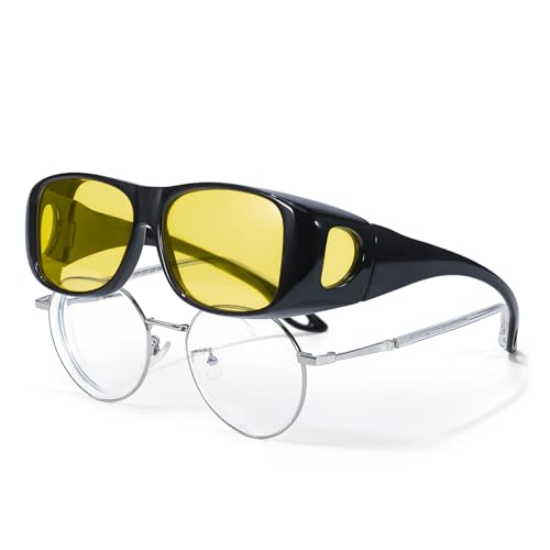SIPHEW Night Vision Driving Glasses Fit Over Glasses for Men Women Wrap Around Anti Glare Polarized Yellow Glasses2