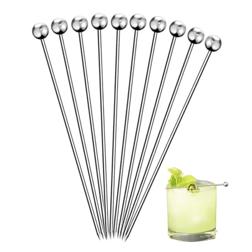 UEAVOID Palillos de Cóctel Acero Inoxidable, 10 unidades Reutilizables, Brochetas de Fruta Barbacoa (Plata)