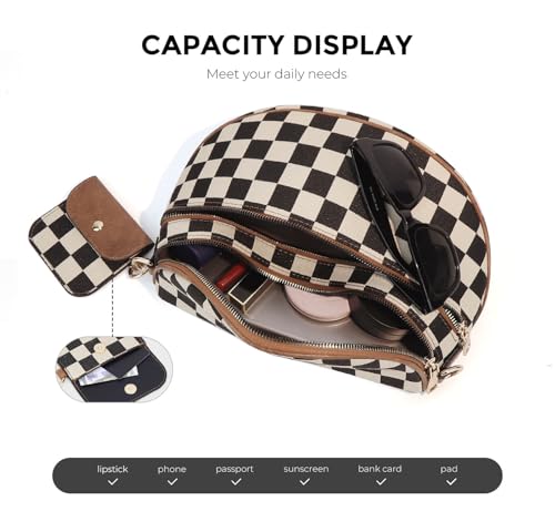 Image of 2 Pcs Checkered Crossbody Bags for Women Bum Bag Checkered Cross Body Sling Backpack Hobo Satchels Shoulder Wallet Purses