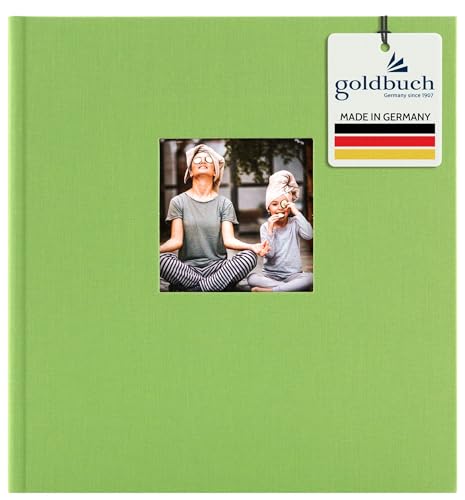 goldbuch 27976 Fotoalbum mit Fensterausschnitt, Bella Vista, Erinnerungsalbum 30 x 31 cm, Foto Album 60 schwarze Seiten mit Pergamin-Trennblättern, Fotobuch aus Leinen, Grün