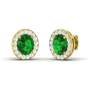 Diamondere Natural and Certified Oval Cut Gemstone Halo Diamond Earrings in 14K Solid Gold | 0.96 Carat Earrings for Women