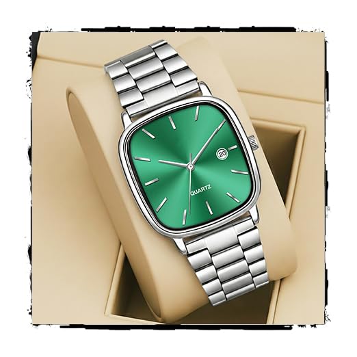Image of Acnos Luxury Square Dial Quartz Watch for Men & Women - Stainless Steel Bracelet, Minimalist Analog Wristwatch with Date Window Pack of 1