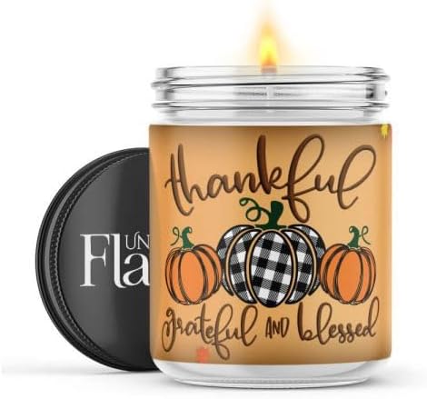 100% USA Handmade Non-toxic Soy Wax Candle - Fruity Tropical Scent, 120hr Burn, Soot Free, Cotton Wick, 16oz - Fall Thanksgiving Table Decor (Thankful Grateful Blessed, Mango Papaya)