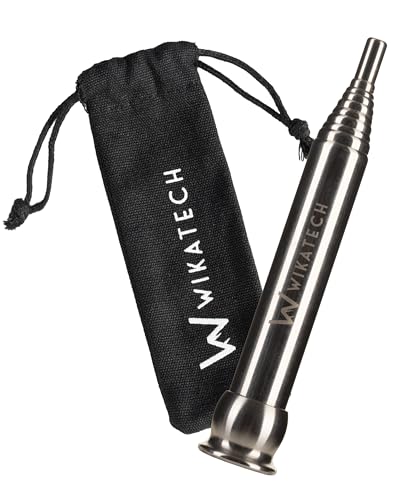WIKA Teleskop Blasrohr mit Baumwollbeutel - Feuerblasrohr mit Mundstück für Lagerfeuer und Grill - Outdoor Survival Gadget (Edelstahl/Alu + Länge 10cm bis 54cm)