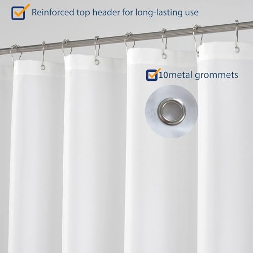 Image of N&Y HOME Fabric Shower Curtain Liner 60 x 78 inch Long Stall Size, Hotel Quality, Washable, Water Repellent, White Bathroom Curtains with Grommets, 60x78