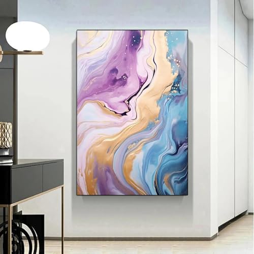 Peinture à l'encre bleue pour raviver un mur blanc vide avec une toile abstraite