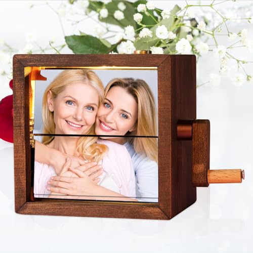 Personalized Flip book Photo Frame, Custom Hand-Cranked Wooden An...
