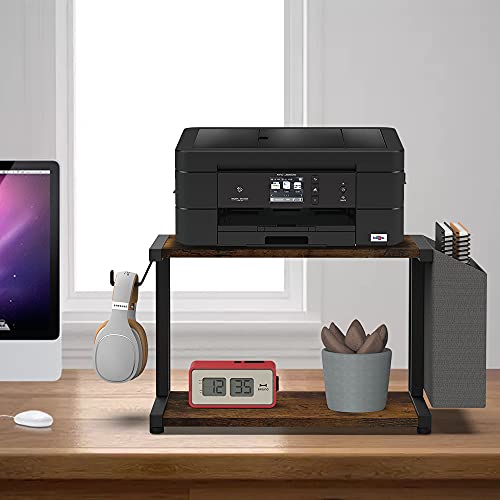 Vedecasa 2 Tier Rustic Brown Wooden Under Desk Printer Stand With Storage Bag For Home Office Desktop Printer Table Organizer Mobile Printer Shelf Cart With Caster Wheel #TOP3