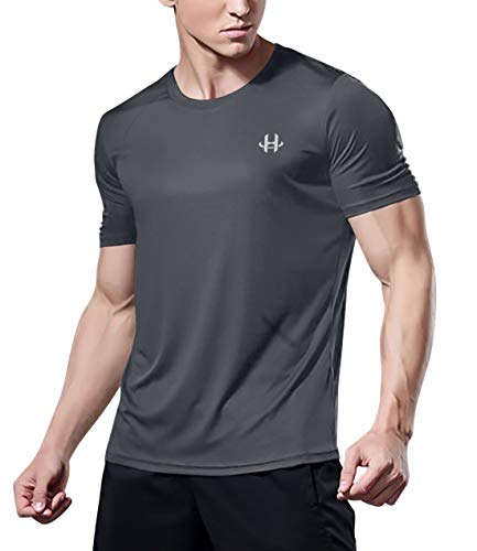 Hellisal Athletic Men's Short Sleeve T-Shirt Quick Dry Running Workout Shirts Darkgray