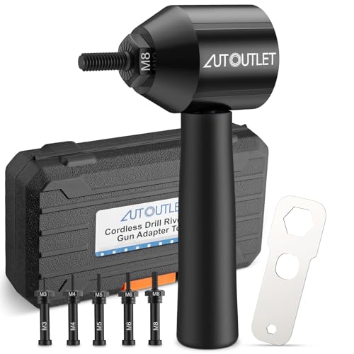 AUTOUTLET Adaptador de Remachadora para Taladro, 5 Mandriles Reemplazables M3-M8, Compatible con Tuercas de Aluminio y Acero (Negro)