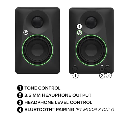 Mackie CR3.5 3.5" Creative Reference Powered Studio Monitors with Tone Knob and Location Switch — Active Speakers for Music Production, Desktop Computer, Gaming, HiFi Listening