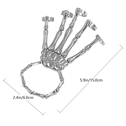 Holibanna Punk Wristband Skull Fingers Metal Skeleton Hand Bracelet with Ring Exaggerated Metal Skull Finger Bone Joint Bracelet for Women Girls Party Gifts Jewelry (Silver) steampunk buy now online