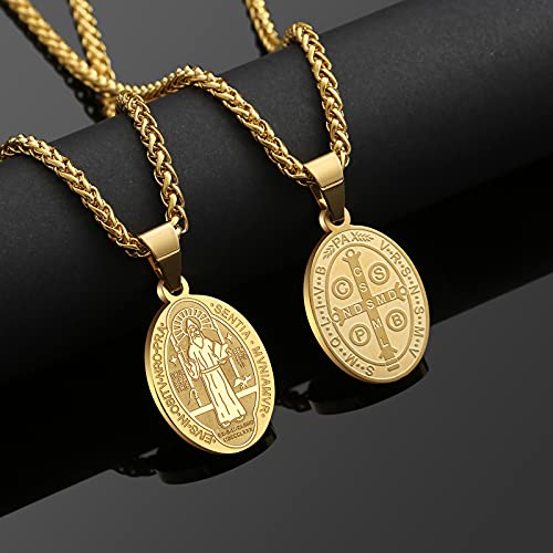 P. BLAKE Oval Saint Christopher/Michael/Joseph/Jude/Virgin Mary/Joseph/Francis/Patrick/Anthony/Benedict/Thomas Necklace for Men Women, Stainless Steel Catholic Patron Pendant with Chain 24 Inches