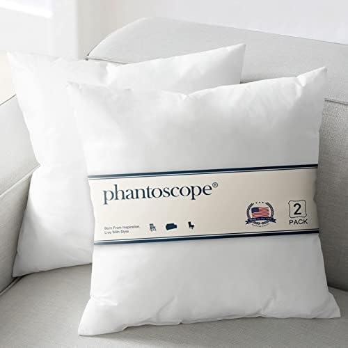 Phantoscope Pillow Inserts, Made in USA 100% Virgin Fiber Hypoallergenic Polyester Throw Pillow Inserts, Square Pillows for Couch, Sofa, Bed, 22x22 Inch (Pack of 2)