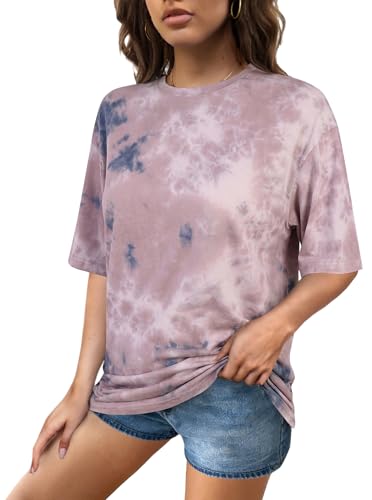 Image of Remidoo Women's Casual Oversized T Shirt Short Sleeve Graphic Tee Letter Tie Dye Shirts