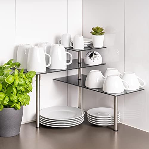 bremermann Glass Corner Shelf Kitchen Shelf Glass and Stainless Steel (Grey)