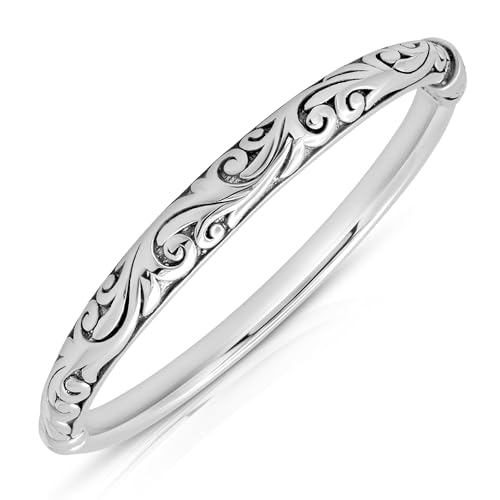 MAX + STONE Lightweight Hollow 925 Sterling Silver Bangle Bracelet for Women | 7 Inch Silver Bracelets with Hinged Clasp | Anti-tarnishing Hypoallergenic Silver Bangles for Women