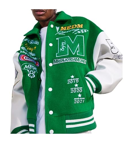 Varsity Jacket Women Outfit Casual Retro Varsity Coat Letters Patches Pattern Button-Front Closure and Stylish2