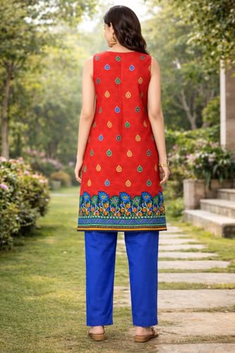 Image of Women's Cotton Blend Unstitched Kurti Set for Women | A-Line Style Dress Material | 2-Piece Traditional Ethnic Wear Suit Fabric