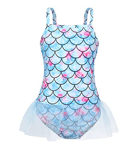 WonderBabe Little Girls One Piece Mermaid Fish Scale Print Traje de Baño Verano Natación Bikini Traje de Baño Púrpura 3-4 Años Cover