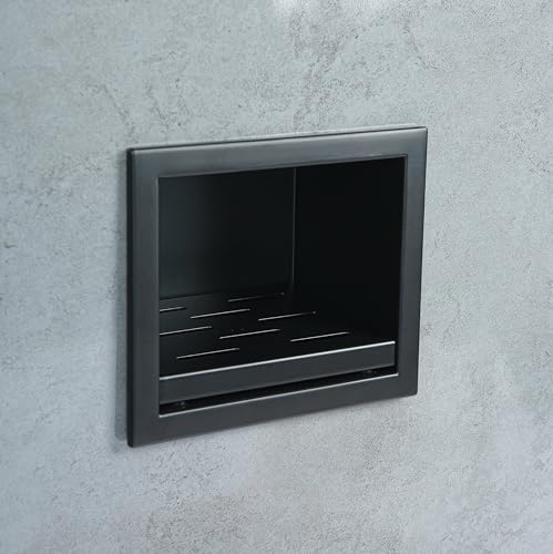 IKITRAEE Recessed Wall Soap Holder for Shower Niche,Shower Foot Rest for Shave Legs,Stainless Steel 304 Footrest?Matte Black,5.9 in x 4.8 in x 3.9 in