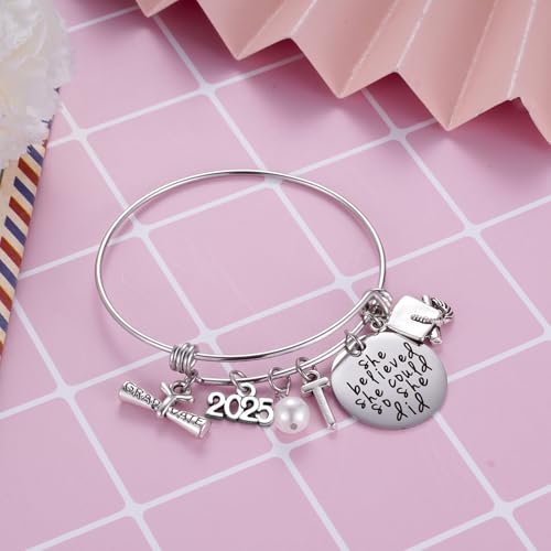 Image of Ukodnus Class of 2025 Graduation Gift - Senior 2025 Graduate Bracelet - Inspirational Graduation Gifts for Her - 26 Initial Charm Bracelets for College High School
