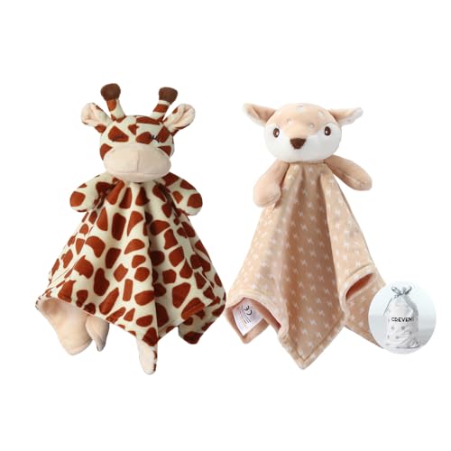 Image of CREVENT Cozy Plush Baby Security Blanket, Loveys for Baby Girls and Boys, Birthday (Deer+Giraffe)