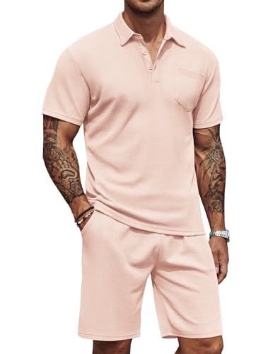 Ensemble polo et short en tricot gaufré pour homme COOFANDY décontracté