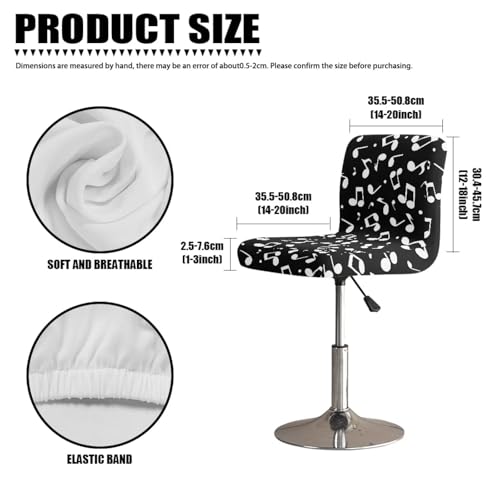 Image of Bar Stool Covers with Backs Dining Room Square Swivel Barstool Chair Seat Set of 2 Music Note Black Non-Slip Counter Height Chair Covers