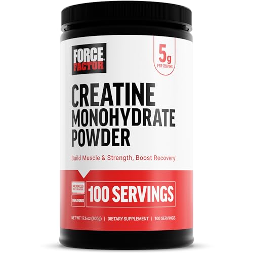 Image of Force Factor Creatine Monohydrate Micronized Powder 500G, 5g Dose to Support Muscle Growth, Strength, Recovery, Cognitive Health & Memory, Unflavored, 100 Servings, 17.6 Oz