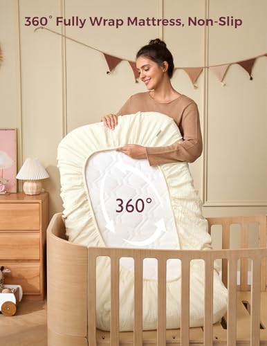 Image of Momcozy Muslin Standard Fitted Crib Sheets, 52 inchx28 inch, 2 Pack Soft Breathable Natural Cotton Baby Mattress Sheet, 360 Mattress Wrapping No Slip Boys Girls Neutral Toddler Bed Sheet, Bravery Giraffe